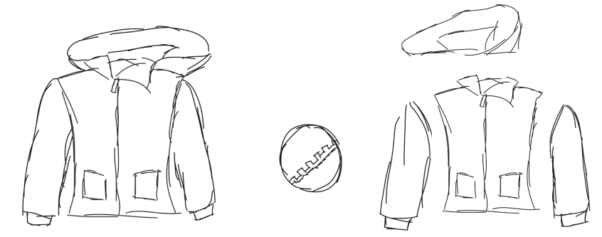 Sketches displaying our design for detachable sleeves and hood