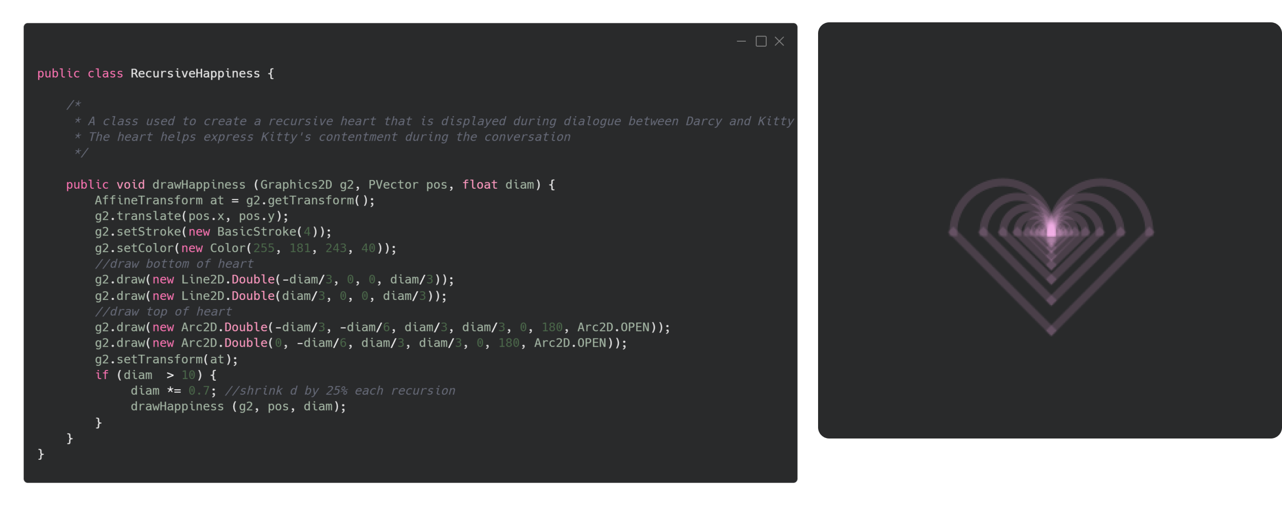 How I created the recursive heart shape